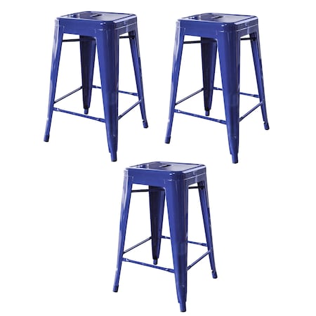 Amerihome Loft Blue 24" Metal Bar Stool, PK3 BS24BLUE3